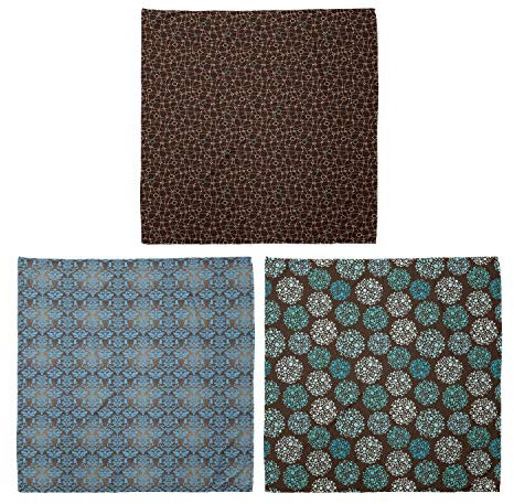 ABAKUHAUS Unisex Bandana Schal, Netz Damast Motive Punkte und Kreise, 3er Pack, Mehrfarbig
