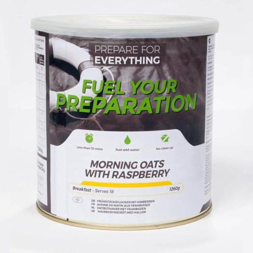 Fuel Your Preparation Porridge oats with tangy raspberry pieces. Freeze dried. 25 year shelf life large tin 15 portions