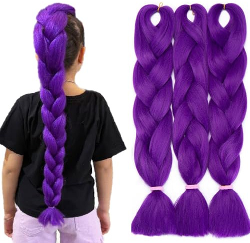 TESS 60 cm Extension per Treccine Africane Purple, Extension Capelli Treccine 1 Pezzi Jumbo Treccia (100g/Pezzi) Capelli Finti per Treccine