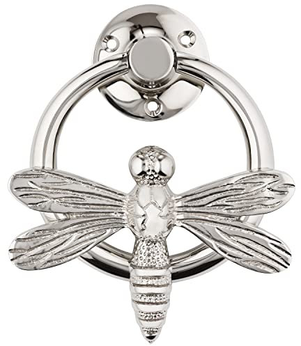 Silver Dragonfly Door Knocker for Front Door | Polished Solid Brass Silver/Chrome Knockers with Strike Plate | UPVC | Dragonfly Front Door Furniture with a Unique Design