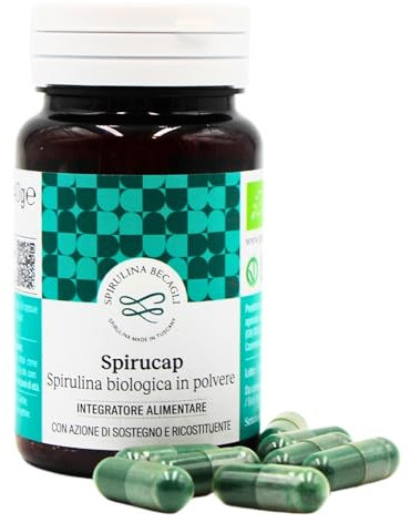 Spirulina Becagli SpiruCap - Bio Spirulina Capsulas, Espirulina en Cápsulas Ricas en Ficocianina - Suplemento Vegano - 100% Orgánica Made in Italy (45 cápsulas)