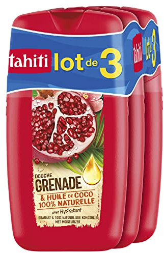TAHITI - Gel de ducha Tahiti Granada y aceite de coco - Fórmula a base de ingredientes naturales de origen - Juego de 3 x 250 ml