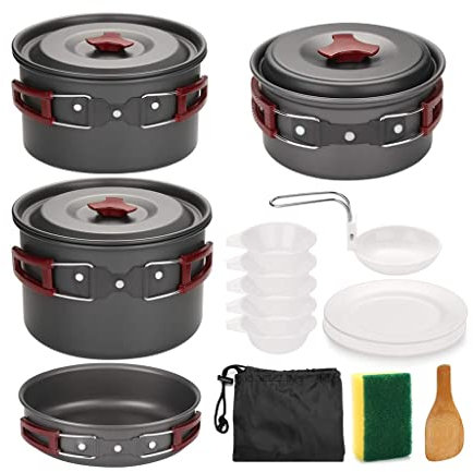 RWRAPS Outdoor Camping Cookware Kit Non Stick Pans Lightweight Cooking Set and Pots for Trekking Hiking Picnic