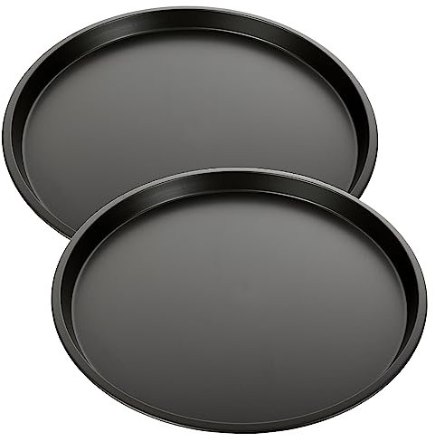 Schramm® 2, 4 o 10 piatti per pizza non forati, rotondi, diametro 33 cm, a scelta, con e senza supporto, teglia per pizza, rivestiti, antiaderenti, set da forno per pizza, dimensioni: 2 pezzi