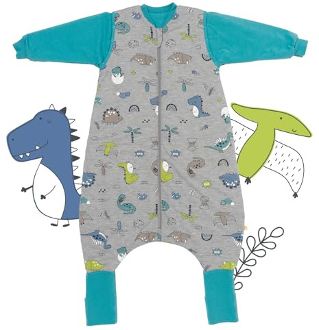 schlummersack Slumbersac Sacco nanna con piedini bambini 2.5 Tog 70 cm Dinosauro I Sacco nanna con gambe per dimensione del corpo 70-80 cm | Sacco nanna maniche rimovibili