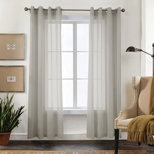 CUCRAF Transparente Gardinen mit ösen Vorhänge Wohnzimmer & Schlafzimmer, H245 x B140cm 2er Set Transluzente Vorhänge Hellgrau, Unifarbene Pflegeleichte und Knitterfreie Vorhänge in Leinenoptik