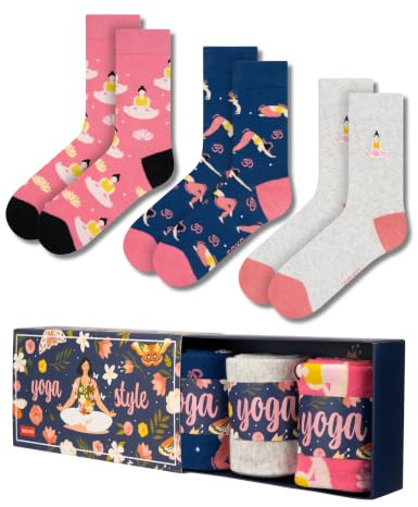 soxo Yoga Geschenke Für Frauen - Lustige Socken Damen Mit Baumwolle 35-40 | Funny Socks Women, lange Baumwollsocken mit Namaste Motiv, Damensocken für Freundin