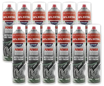 12x Presto Power Bremsenreiniger Teilereiniger Camping Motor Kupplung Vergaser, entfernt Öl Fett Bremsstaub, je 600ml + Bisomo-Sticker