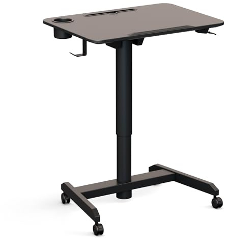 Worktrainer - FlipDesk Schreibtisch - Druckfeder Bedienung - Höhe 68.6-107.2 cm - Breite 50 x 70 cm - Mobile Höhenverstellbarer Arbeitstisch - Schwarz