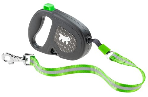 Ferplast Reflektierende Hundeleine Flippy ONE Reflex, Rollleine große Hunde bis 50 kg. Ausziehbares Gurtband max. 5 m. Einzelner Knopf zum Verriegeln und Entriegeln, grün