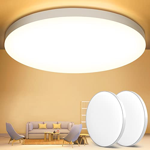 Deckenlampe LED Lampe Decke Deckenleuchte Flach [2 Stück] Ø28cm 24W, 3000K, 2000LM, IP44 Wasserfest Rund Modern Schlicht Warmweiß Badlampe für Kinderzimmer/Schlafzimmer/Küchenlampe/Badezimmer/Balkon