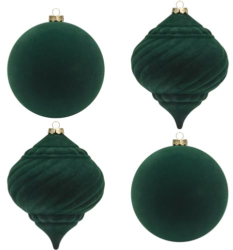 4 Stuck weihnachtskugeln Kunststoff 15cm groß XXL christbaumkugeln Plastik fur weihnachtsbaumschmuck weihnachtsdeko shatterproof Basteln Anhänger (Velvet, Grun)