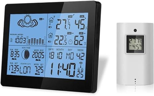 GeRRiT Weather Stations Wireless Indoor Outdoor, with Alert and Temperature/Humidity/Barometric/Forecast/Alarm Clock, LCD Digital Weather Station