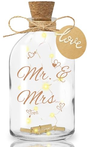 LED Flaschenlicht Hochzeit, Geldgeschenke Hochzeit Verpackungen, Hochzeitskasse Spardose Personalisiert, LED Flaschenlicht Spruch Beleuchtete Dekoflasche mit Korkstopfen Lichterketten für Hochzeit