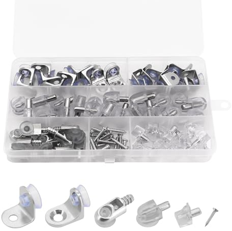 Yuhtech 80 Pcs Glass Shelf Bracket, Right Angle Fixing Bracket with Suction Cup, Shelf Support Pegs, for Glass Bathroom Shelf Cabinet Closet Cupbord
