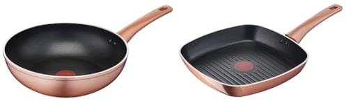Lagostina Ramata Wok Antiaderente in Alluminio Ø 28 cm con Esterno Effetto Rame & Ramata Grill Antiaderente in Alluminio 26x26 cm con Esterno Effetto Rame