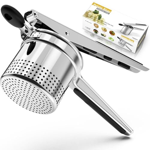 Kartoffelpresse, effizient, groß, 425 ml, für flauschige Kartoffelpüree mit extra Loch, robuste Kartoffelpresse aus Edelstahl, komfortabler, rutschfester Silikongriff für Kartoffelpüree (grün,