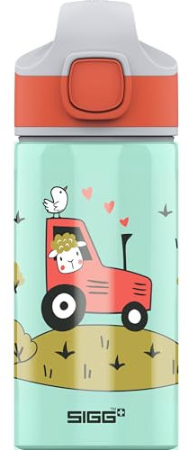 Sigg - Alu Trinkflasche Kinder - Miracle Tractor - Mit Trinkhalm - Auslaufsicher - Federleicht - BPA-frei - Klimaneutral Zertifiziert - Schule & Sport - Wassergrün & Orange mit Traktor - 0,4L