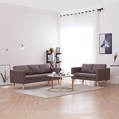 Willood 2-TLG. Sofagarnitur Stoff Polstersofa Lounge Couch Holz Design Sitzmöbel Loungesofa Stoffsofa Sitzmöbel Wohnzimmer Taupe