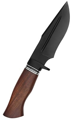 John Moses 25 cm Handgefertigtes Damaskus-Jagdmesser mit Lederscheide - Ideal zum Häuten, Camping, Outdoor - EDC Fixed Blade Messer mit Walnussholzgriff