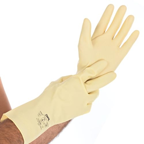 FRANZ MENSCH 2 Stück Chemikalienschutzhandschuhe Satin | Latex, 7/S | L: 30cm, natur, Chemikalien Schutz Handschuhe, Chemie Handschuhe