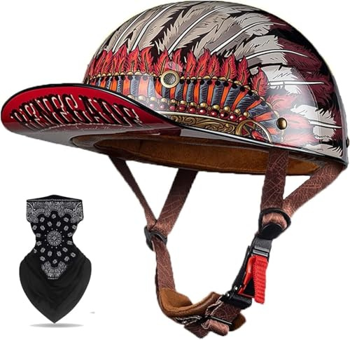 Labzaa Halb offener Motorradhelm Vintage Open Face Helm Retro Motorrad Half Shell Helm Männer und Frauen DOT/ECE-zugelassener Baseball Cap Style Helm Bike Cruiser Chopper Moped Scooter ATV Helme C M