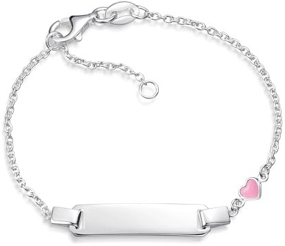 Silberketten Store DEIN SCHMUCK ONLINE SHOP Kinder/Baby Gravur-Armband Erbse 1,5mm mit rosafarbenem Herz |inklusive Gravur | echt 925 Silber