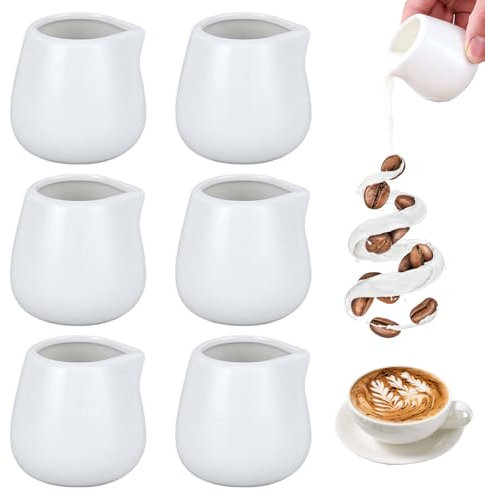 6 bricco per latte in porcellana, da 90 ml, piccolo bricco per latte in ceramica, senza manico, per espresso, brocca per schiuma, mini bricco per cappuccino, latte art, latte, salse