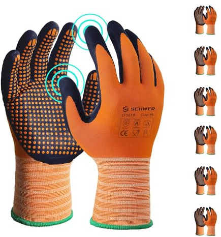 Schwer 6 Pairs Safety Work Gloves MicroFoam Nitrile Coated, Certified Level 6 Abrasion & A1 Cut Resistant Working Gloves with MicroDot Grip, Touchscreen, Used for General Work, Gardening, LT5619, M