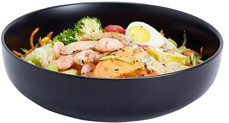 Swuut Tazón grande para servir, cuenco grande de 2.8 cuartos de galón, cuenco grande de porcelana mate de 10 pulgadas, cuenco ancho grande para sopa, apto para microondas y lavavajillas (negro)