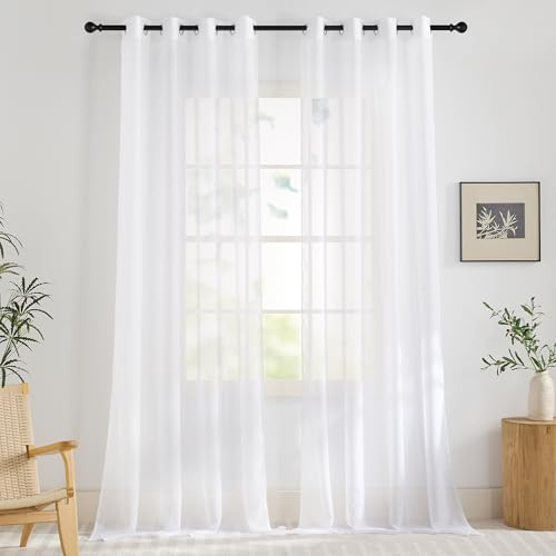 KGORGE Wohnzimmer Gardinen mit Ösen Vorhang 200cm Lang Weiß Transparent | H240 x B140 cm,2er Set,Vorhang Durchsichtig Schlafzimmer,Sheer Curtains Living Room,Sanfte Lichtfilterung,Luftig