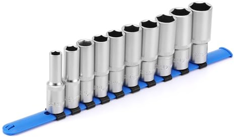 CASOMAN 10 PCS 1/2-Inch Drive Metric Deep Socket Set, 6-Point, Long Socket, 10-24mm, CR-V