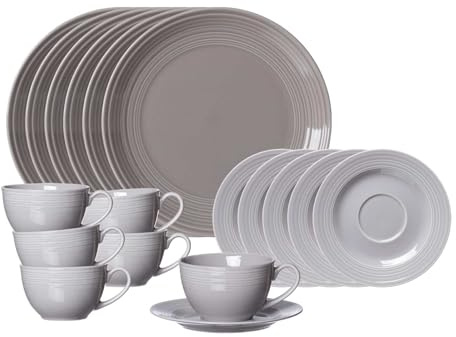 Ritzenhoff & Breker Levi Kaffeeservice für 6 Personen, 18-teilig, Kaffeegeschirr in rustikalem Stil, Spülmaschinenfest, Porzellan, Grau