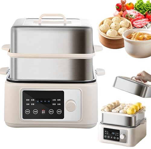 Vaporiera elettrica per alimenti, 8/12/16L 1350W Vapore per verdure con touch screen, timer 24h, 8 funzioni menu, isolamento a doppia modalità, vapore multifunzionale intelligente in acciaio