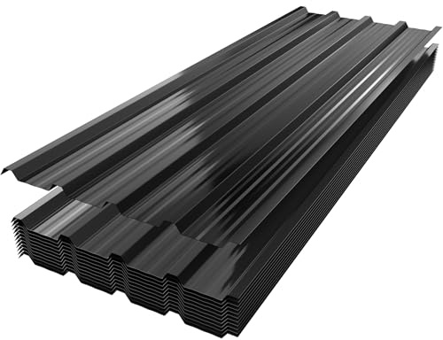 Aufun 12x Wellplatten Trapezblech Verzinkter Stahl 129.5cm x 45cm = 6.99 m² - Dachblech für Gerätehaus, Dachplatten 0,25mm, inkl. 120 Schrauben & handschuhe, Metallblech für Garage Gartenhaus,Schwarz
