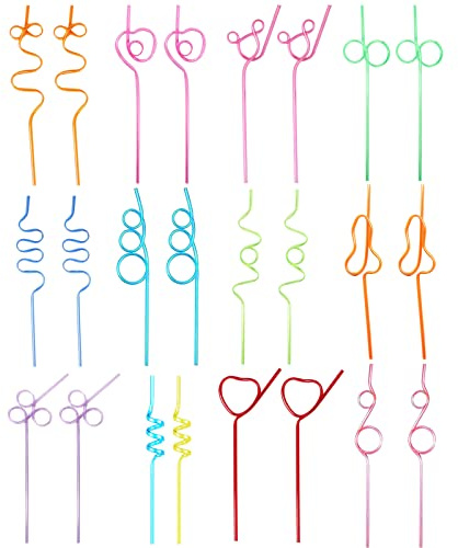 24 Pajitas Reutilizables para Niños 12 formas Pajitas Anudadas Pajitas Rizadas Pajitas Cóctel Pajitas Fiestas Cumpleaños Niños para Jugo Leche Cócteles Decoraciones Favores De Fiesta