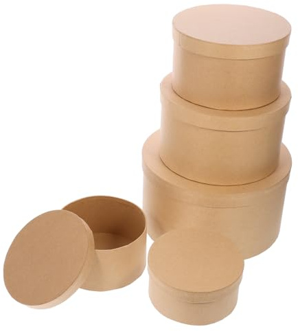 Alipis Runde Kraftpapier Geschenkboxen Teiliges Diy Malset mit Deckel Vielseitig als Süßigkeiten und Schmuckverpackung Leichte Aufbewahrung für Partygeschenke und Kosmetik Braune Kartons