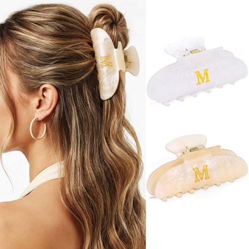 Reaky Horquillas de acrílico para el pelo con letras y pinzas para el pelo, bonitos accesorios para el pelo para mujeres (champán+blanco-M)