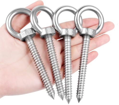 Niuny Pernos de Ojo de Acero Cáncamos Grandes 4Pcs Hembrillas Cerradas M10 X 80cm Pernos de Ojo Atornillado Tornillos de Gancho de Acero Inoxidable para Hamacas Cestas Colgantes Amarres Levantar