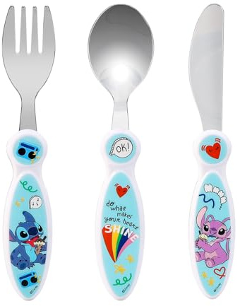 Stitch Kids 3 Piece Cutlery Set – Includes Knife, Fork and Spoon | Child-Friendly Stainless Steel Flatware Set, BPA-free, food-Safe Material Children's Travel Cutlery Set | Non-Slip & Reusable
