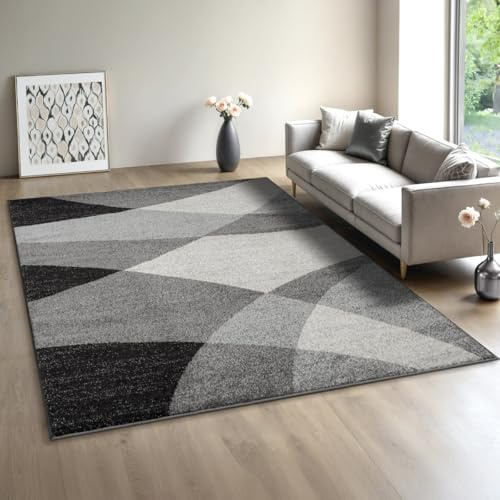 Mia´s Teppiche Modena - Moderner Kurzflor Teppich, Wohnzimmer & Schlafzimmer, weich & pflegeleicht, geometrische Wellenmuster, Grau, 120 x 160 cm