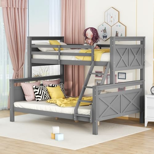Letto a castello con scala e ringhiera di sicurezza. trasformabile in 2 letti separati. Letto in legno per bambini, ragazzi e adulti. 90 (140) x 200 cm. grigio