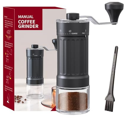 Manual Coffee Grinder with 30 Adjustable Settings, Portable Hand Grinder | with Brush, Coffee Beans Grinder for Aeropress, Espresso, Pour Over, French Press, Moka pots, Travel, Camping, Office