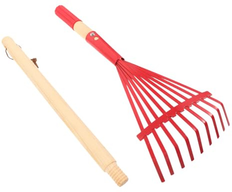 GARIOUANS Rastrello Giardinaggio con Manico in Legno Rimovibile Attrezzo Multifunzionale Rosso per Livellare e Spargere Terreno Strumento Outdoor per Ragazzi e Ragazze Facile da Trasportare