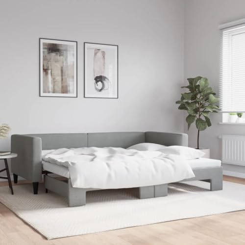 Frdhee Bett Gestell Familienbett, Tagesbett Ausziehbar Hellgrau 90x200 cm Stoff, Großer Stauraum, Leicht zu Montieren und Stabil
