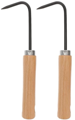 ROMISBABA 2 Pezzi Strumento Diserbo Manuale in Acciaio e Legno per Giardinaggio Estirpatore Radici Ergonomico con Punta Curvata per Scavo e Rimozione Erbacce Utensile