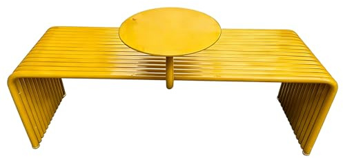 Kraftig Metallbänk Utomhus Modern med Sidobord Parkbänkar Väderbeständiga Uteplatser för Parkrestauranger Innergård Köpcentrum, Lastkapacitet 500kg(Yellow)