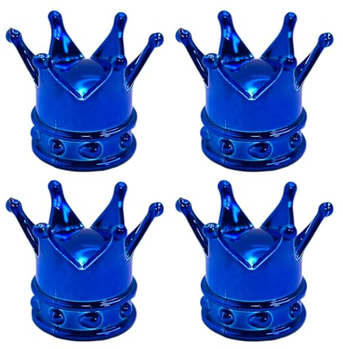 cyclingcolors 4x Cappucci delle valvole cappuccio tappi valvola forma di corona re e regina in plastica Schrader per pneumatici bici moto auto auto quad monopattino, blu