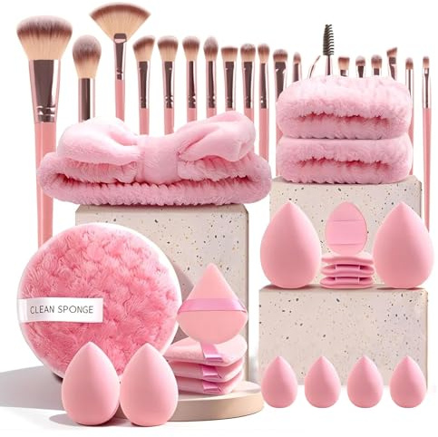 VIDSTW Kit Pinceaux Maquillages Polyuréthane Hydrophile Set 40 Pièces | Pinceaux Maquillage Professionnel Makeup Brushes Réutilisables pour Aux Débutants Et Aux Professionnels