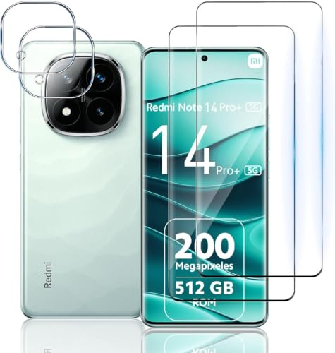 TUTUO Protector de Pantalla para Xiaomi Redmi Note 14 Pro Plus 5G, [2+2 Piezas] 3D Cristal Templado + Protector de Lente de Cámara, Sin Burbujas, Antiarañazos, 9H Dureza 3D Vidrio Templado